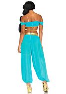 Princess Jasmine from Aladdin, costume top and pants, lace, rhinestones, crossing straps, off shoulder